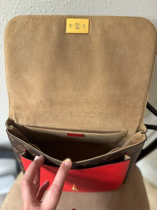 Louis Vuitton Brown Monogram Satchel with Red Accent and Gold Hardware - Picture 7 of 7